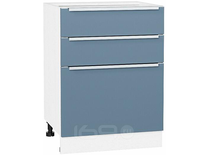 Шкаф нижний с 3-мя ящиками Фьюжн Н 603 Silky Blue-Белый