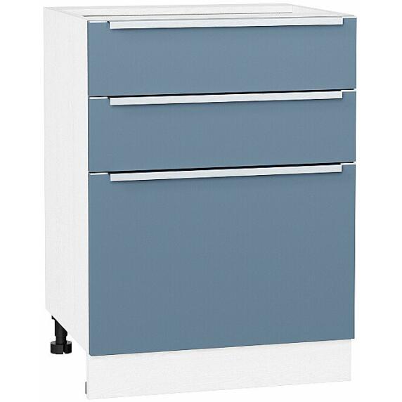 Шкаф нижний с 3-мя ящиками Фьюжн Н 603 Silky Blue-Белый