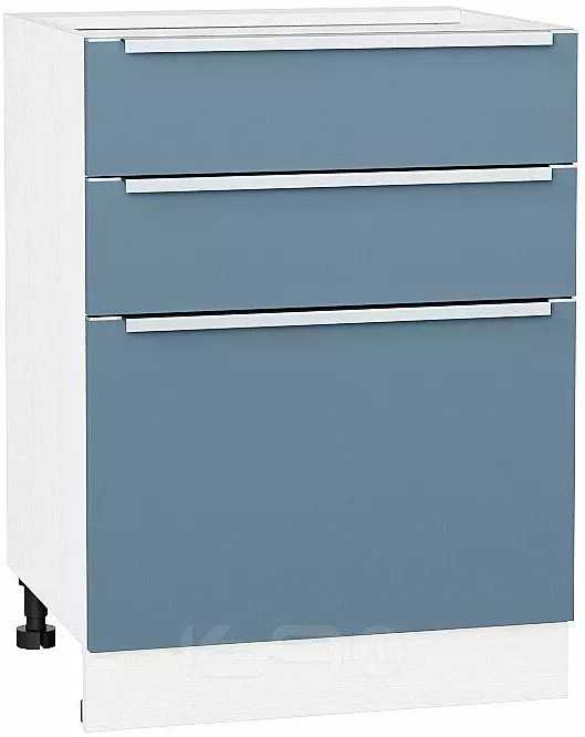 Шкаф нижний с 3-мя ящиками Фьюжн Н 603 Silky Blue-Белый