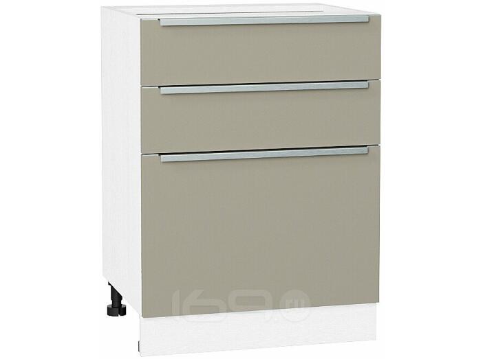 Шкаф нижний с 3-мя ящиками Фьюжн Н 603 Silky Grey-Белый