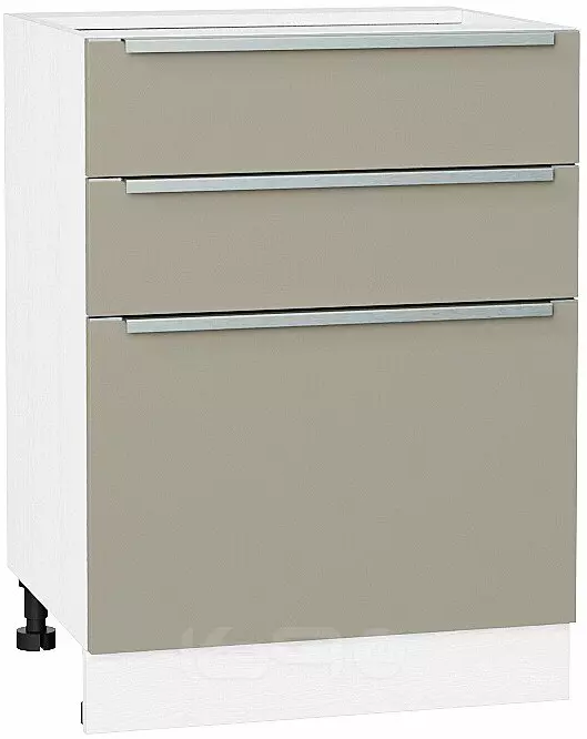 Шкаф нижний с 3-мя ящиками Фьюжн Н 603 Silky Grey-Белый