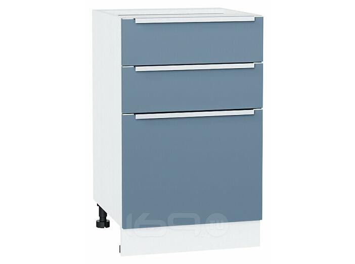 Шкаф нижний с 3-мя ящиками Фьюжн Silky Blue Белый 816*500*480