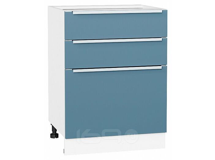 Шкаф нижний с 3-мя ящиками Фьюжн Silky Blue Белый 816*600*480