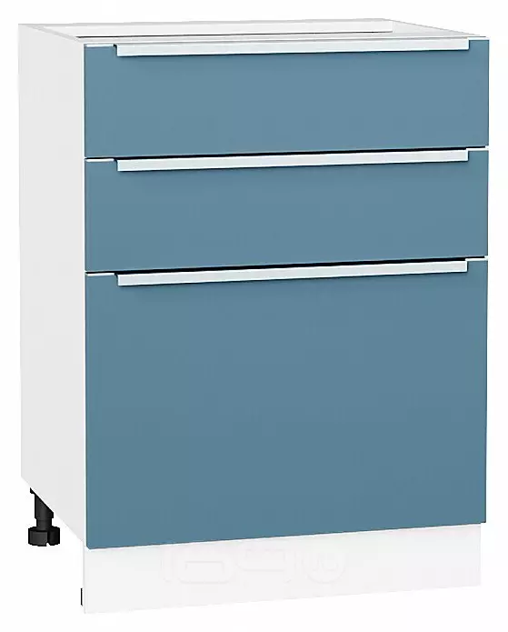 Шкаф нижний с 3-мя ящиками Фьюжн Silky Blue Белый 816*600*480