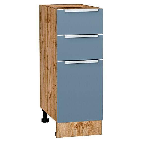 Шкаф нижний с 3-мя ящиками Фьюжн Silky Blue Дуб Вотан 816*300*480