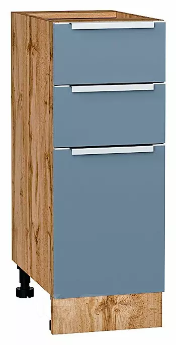 Шкаф нижний с 3-мя ящиками Фьюжн Silky Blue Дуб Вотан 816*300*480