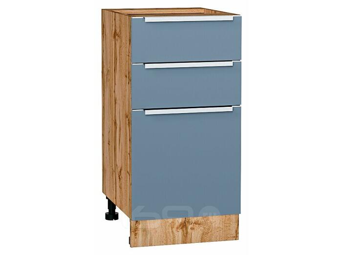 Шкаф нижний с 3-мя ящиками Фьюжн Silky Blue Дуб Вотан 816*400*480