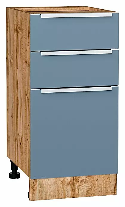 Шкаф нижний с 3-мя ящиками Фьюжн Silky Blue Дуб Вотан 816*400*480