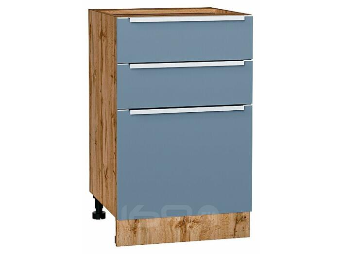 Шкаф нижний с 3-мя ящиками Фьюжн Silky Blue Дуб Вотан 816*500*480
