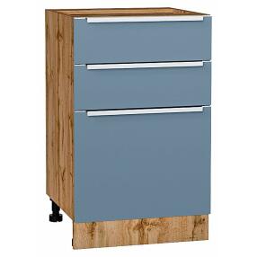 Шкаф нижний с 3-мя ящиками Фьюжн Silky Blue Дуб Вотан 816*500*480