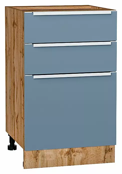 Шкаф нижний с 3-мя ящиками Фьюжн Silky Blue Дуб Вотан 816*500*480