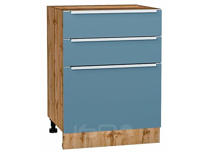 Шкаф нижний с 3-мя ящиками Фьюжн Silky Blue Дуб Вотан 816*600*480