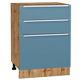 Шкаф нижний с 3-мя ящиками Фьюжн Silky Blue Дуб Вотан 816*600*480
