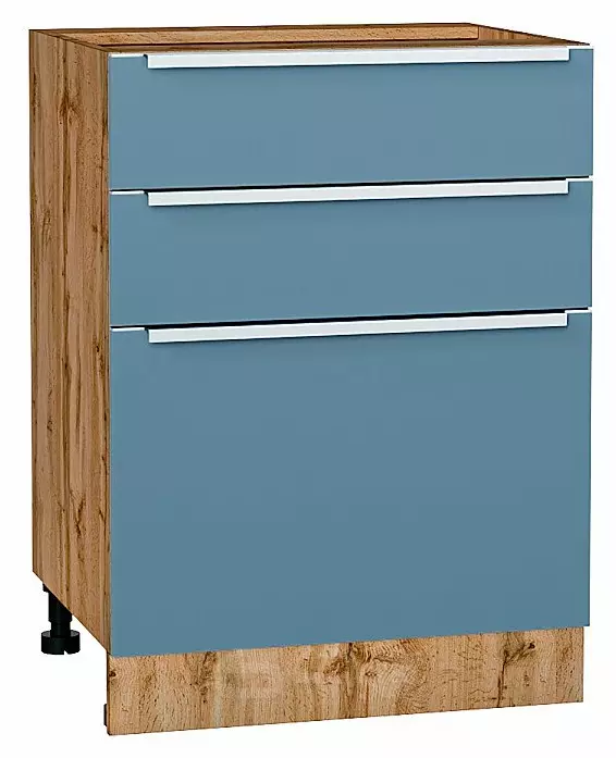 Шкаф нижний с 3-мя ящиками Фьюжн Silky Blue Дуб Вотан 816*600*480