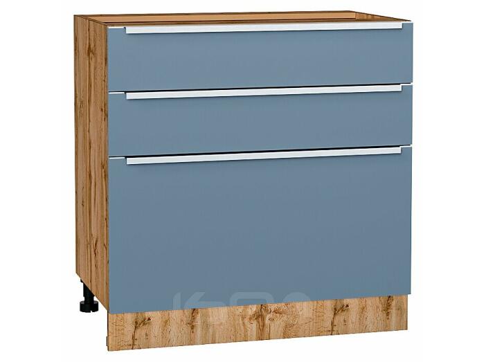 Шкаф нижний с 3-мя ящиками Фьюжн Silky Blue Дуб Вотан 816*800*480