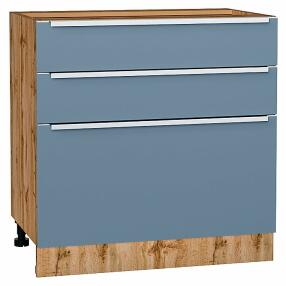 Шкаф нижний с 3-мя ящиками Фьюжн Silky Blue Дуб Вотан 816*800*480