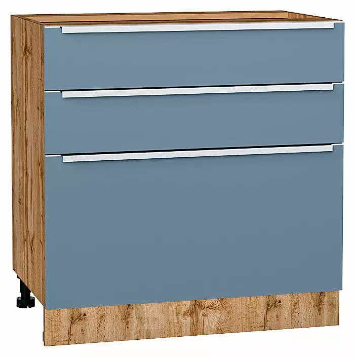 Шкаф нижний с 3-мя ящиками Фьюжн Silky Blue Дуб Вотан 816*800*480