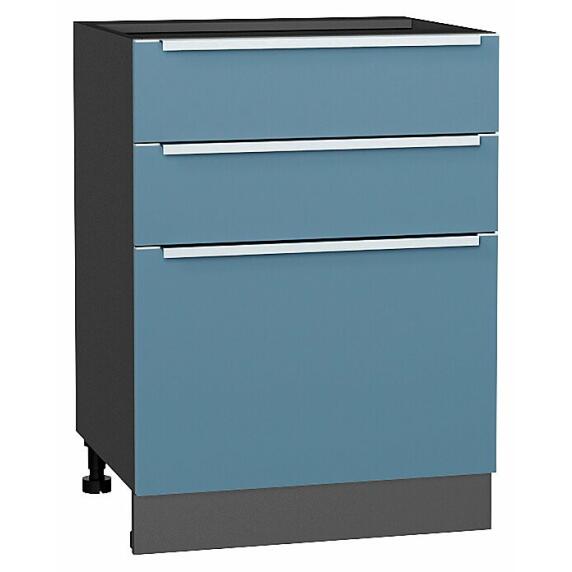 Шкаф нижний с 3-мя ящиками Фьюжн Silky Blue Graphite 816*600*480