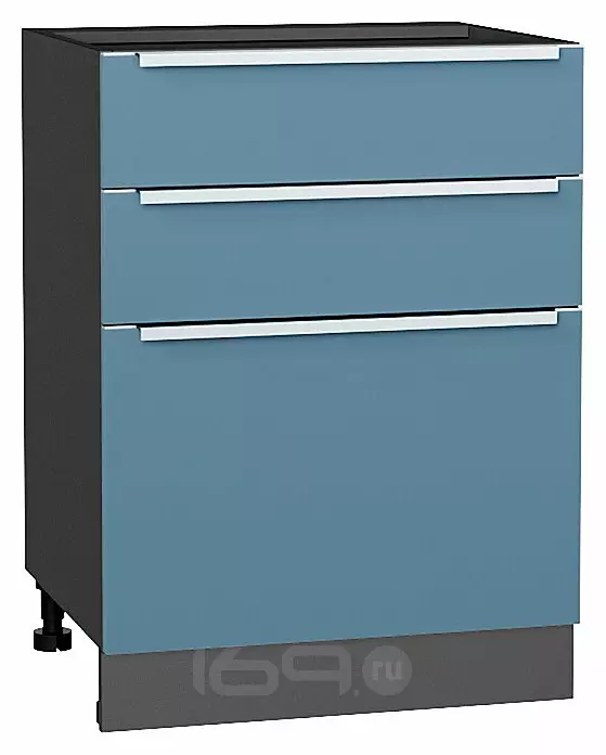 Шкаф нижний с 3-мя ящиками Фьюжн Silky Blue Graphite 816*600*480