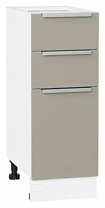 Шкаф нижний с 3-мя ящиками Фьюжн Silky Grey Белый 816*300*480