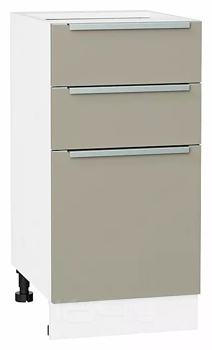 Шкаф нижний с 3-мя ящиками Фьюжн Silky Grey Белый 816*400*480