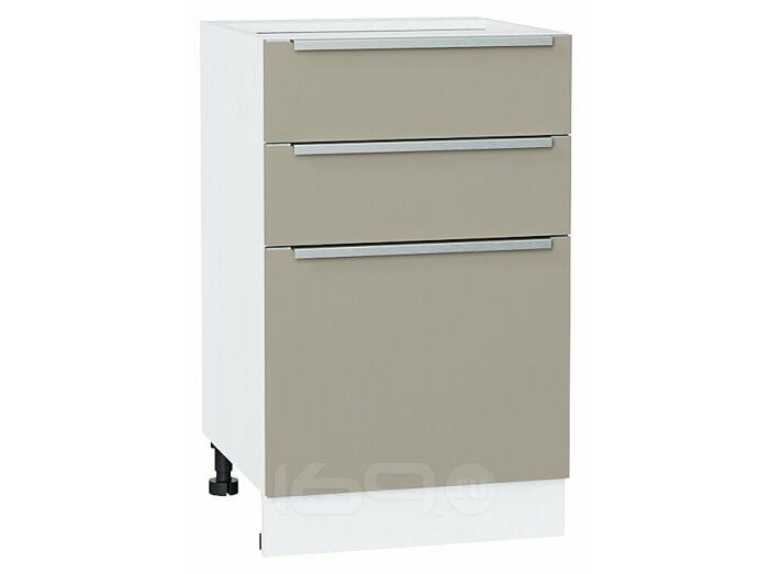 Шкаф нижний с 3-мя ящиками Фьюжн Silky Grey Белый 816*500*480