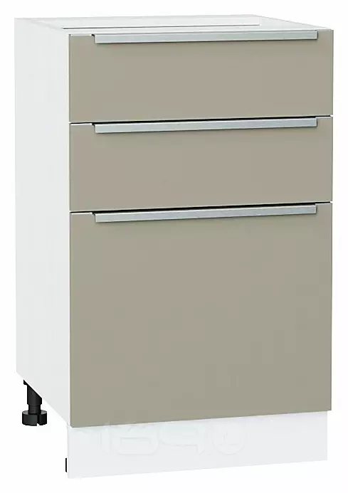 Шкаф нижний с 3-мя ящиками Фьюжн Silky Grey Белый 816*500*480