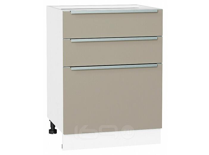 Шкаф нижний с 3-мя ящиками Фьюжн Silky Grey Белый 816*600*480