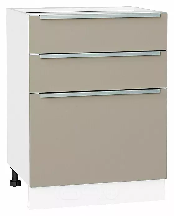 Шкаф нижний с 3-мя ящиками Фьюжн Silky Grey Белый 816*600*480