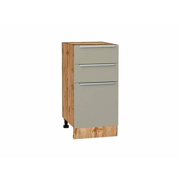 Шкаф нижний с 3-мя ящиками Фьюжн Silky Grey Дуб Вотан 816*400*480