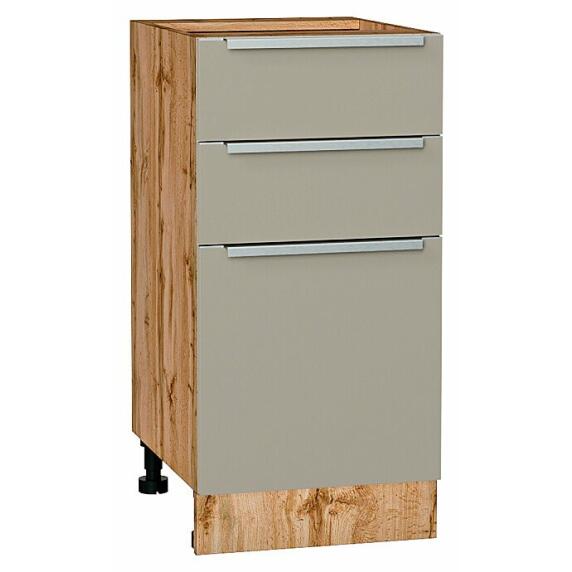Шкаф нижний с 3-мя ящиками Фьюжн Silky Grey Дуб Вотан 816*400*480