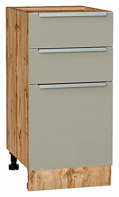 Шкаф нижний с 3-мя ящиками Фьюжн Silky Grey Дуб Вотан 816*400*480