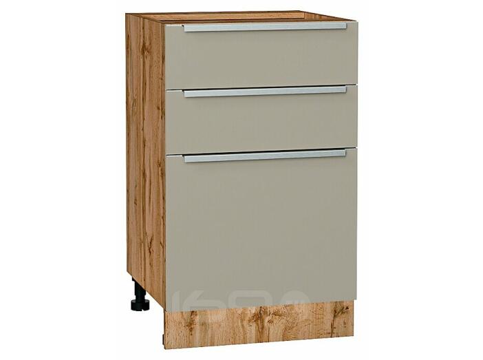 Шкаф нижний с 3-мя ящиками Фьюжн Silky Grey Дуб Вотан 816*500*480