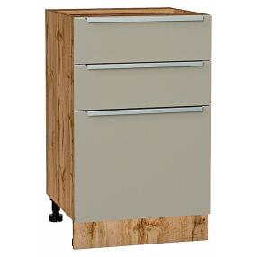 Шкаф нижний с 3-мя ящиками Фьюжн Silky Grey Дуб Вотан 816*500*480