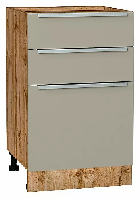 Шкаф нижний с 3-мя ящиками Фьюжн Silky Grey Дуб Вотан 816*500*480