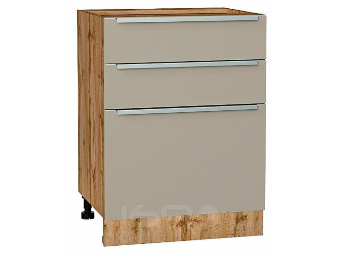Шкаф нижний с 3-мя ящиками Фьюжн Silky Grey Дуб Вотан 816*600*480