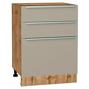 Шкаф нижний с 3-мя ящиками Фьюжн Silky Grey Дуб Вотан 816*600*480