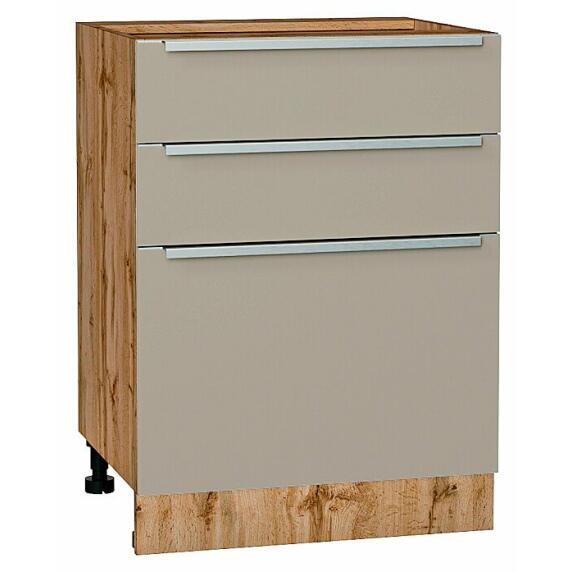 Шкаф нижний с 3-мя ящиками Фьюжн Silky Grey Дуб Вотан 816*600*480