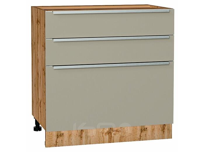 Шкаф нижний с 3-мя ящиками Фьюжн Silky Grey Дуб Вотан 816*800*480