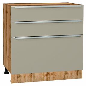 Шкаф нижний с 3-мя ящиками Фьюжн Silky Grey Дуб Вотан 816*800*480