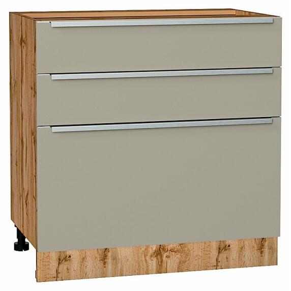 Шкаф нижний с 3-мя ящиками Фьюжн Silky Grey Дуб Вотан 816*800*480