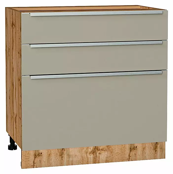 Шкаф нижний с 3-мя ящиками Фьюжн Silky Grey Дуб Вотан 816*800*480