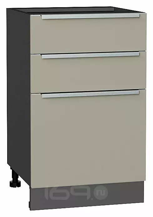 Шкаф нижний с 3-мя ящиками Фьюжн Silky Grey Graphite 816*500*480