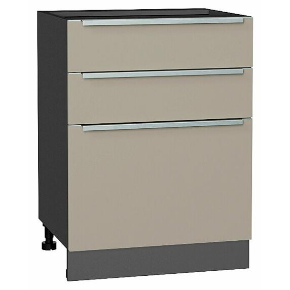 Шкаф нижний с 3-мя ящиками Фьюжн Silky Grey Graphite 816*600*480