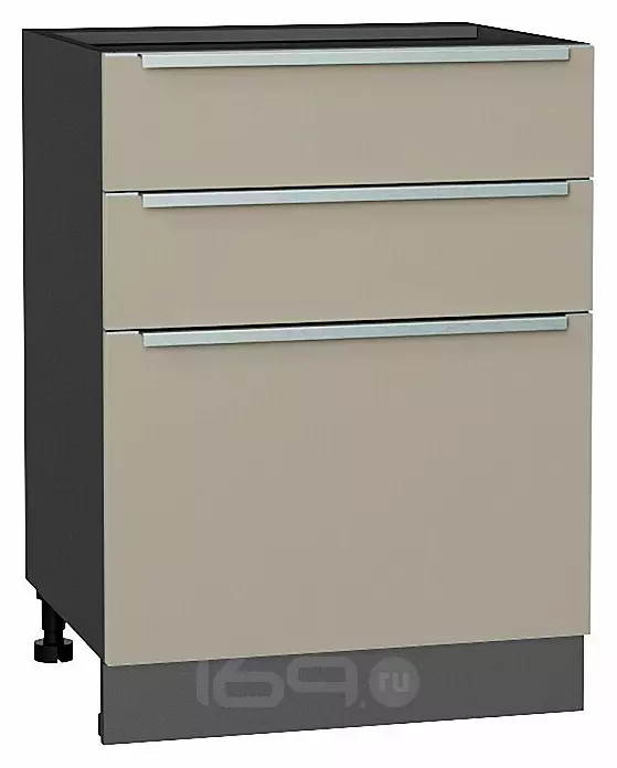 Шкаф нижний с 3-мя ящиками Фьюжн Silky Grey Graphite 816*600*480
