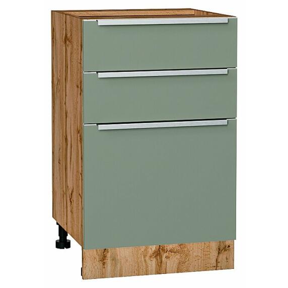 Шкаф нижний с 3-мя ящиками Фьюжн Silky Mint Дуб Вотан 816*500*480