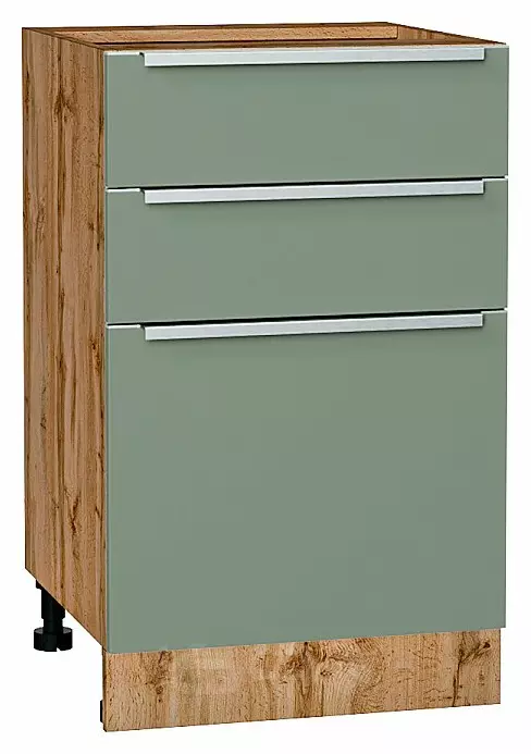 Шкаф нижний с 3-мя ящиками Фьюжн Silky Mint Дуб Вотан 816*500*480