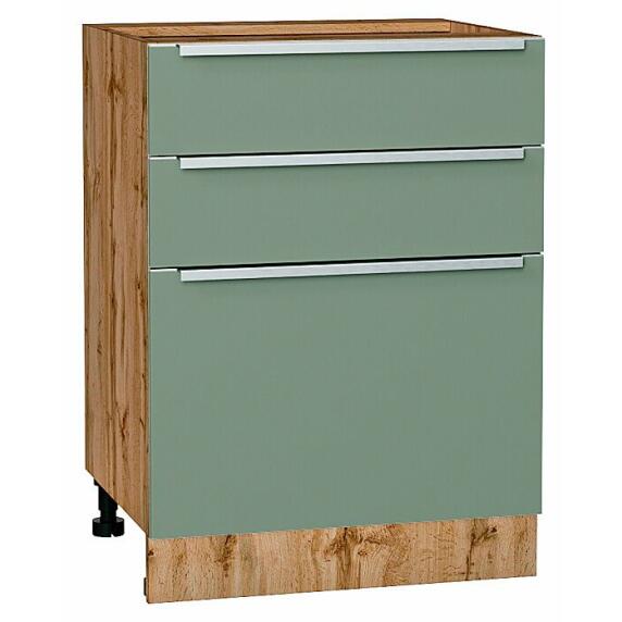 Шкаф нижний с 3-мя ящиками Фьюжн Silky Mint Дуб Вотан 816*600*480