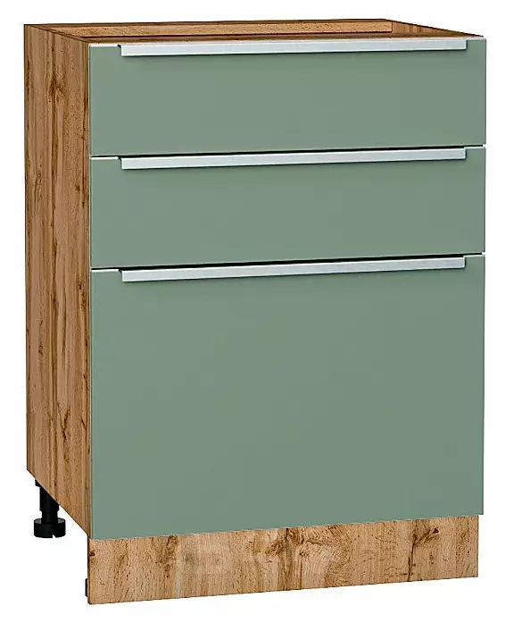Шкаф нижний с 3-мя ящиками Фьюжн Silky Mint Дуб Вотан 816*600*480