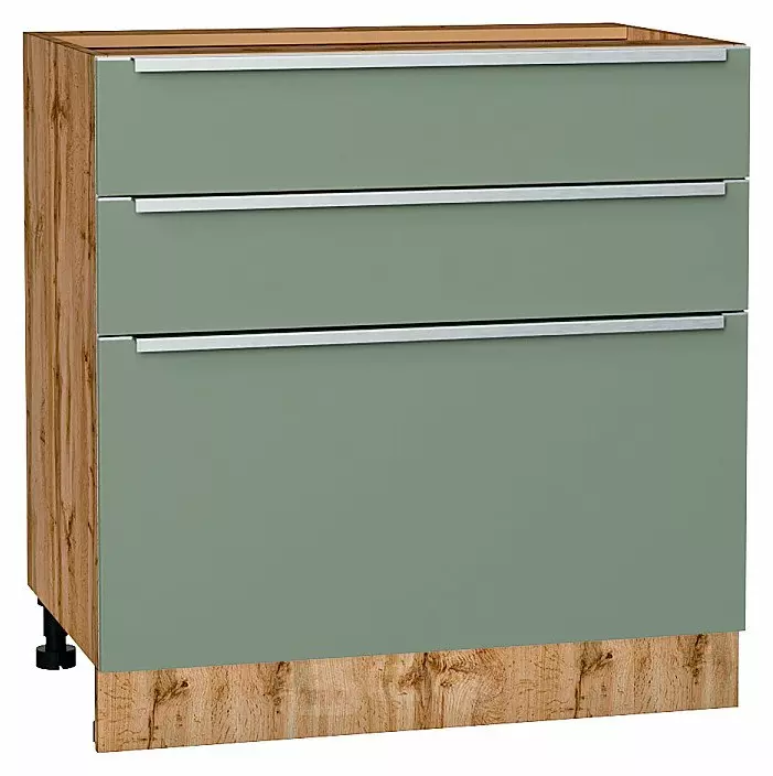 Шкаф нижний с 3-мя ящиками Фьюжн Silky Mint Дуб Вотан 816*800*480